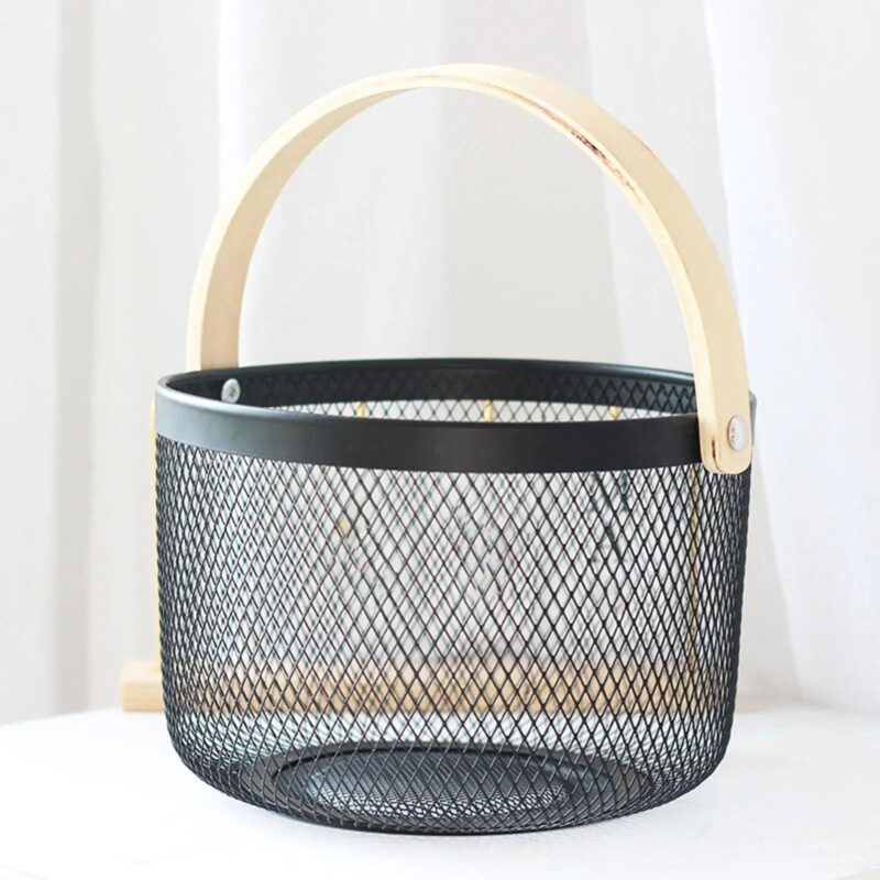 Durable Anti-Corrosion metal mesh storage basket with wooden handle for all use - Image 4